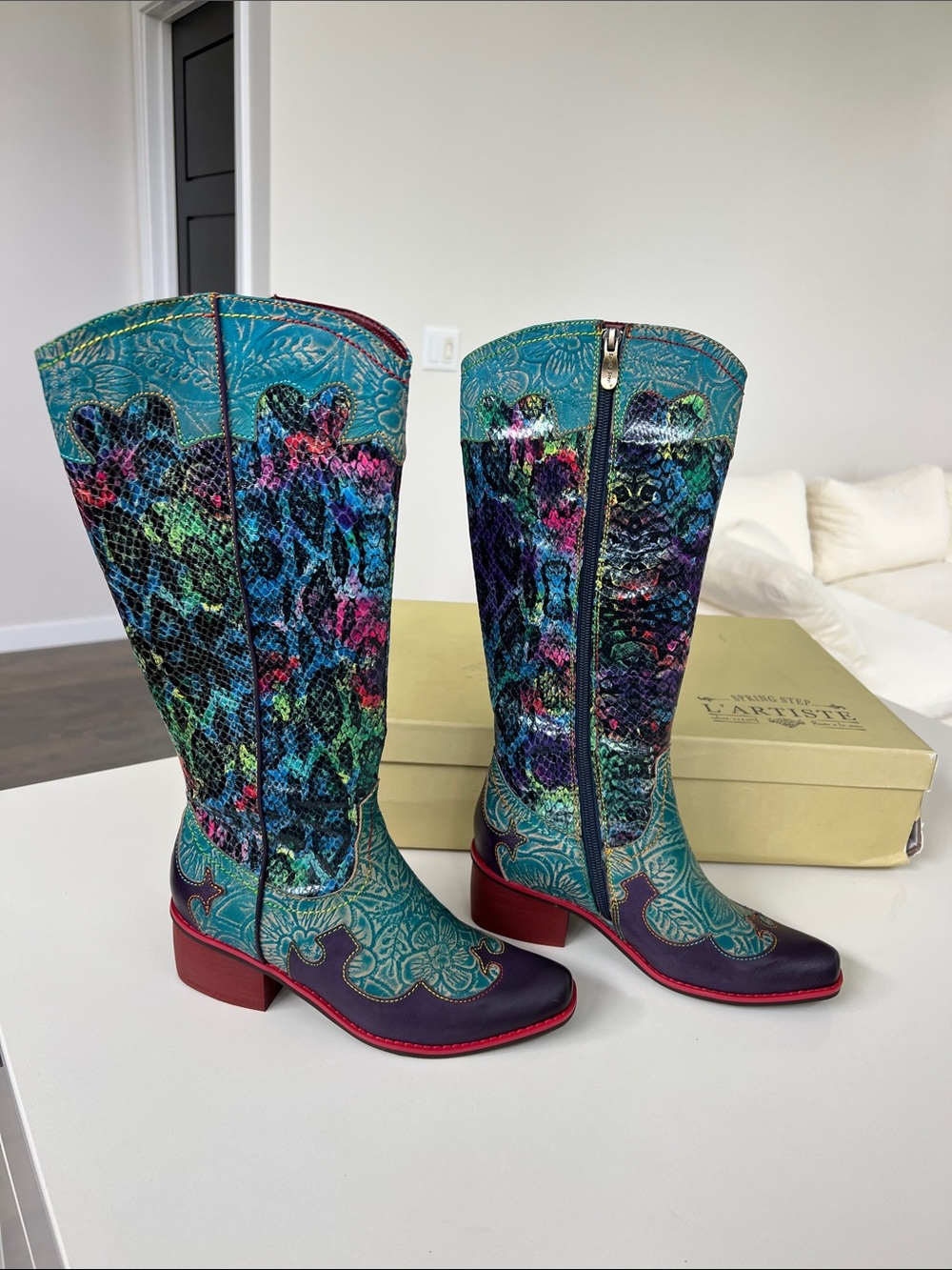 L’artiste spring step rodeo western cowgirl boots turquoise multicolor size 36